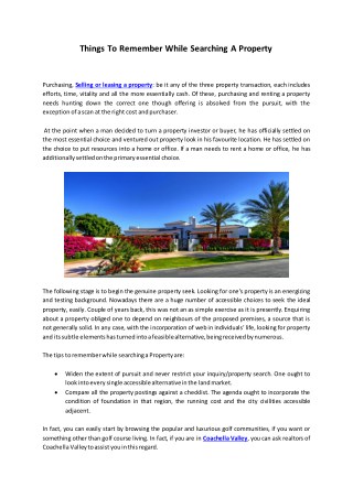 Things To Remember While Searching A Property