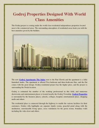 Godrej Properties Designed With World Class Amenities