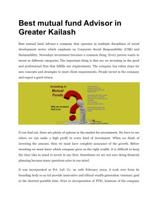 Best mutual fund Advisor in Greater Kailash