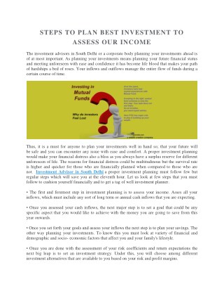 STEPS TO PLAN BEST INVESTMENT TO ASSESS OUR INCOME