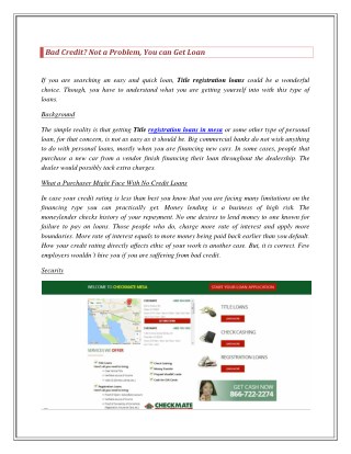 Bad Credit Not a Problem, You can Get Loan