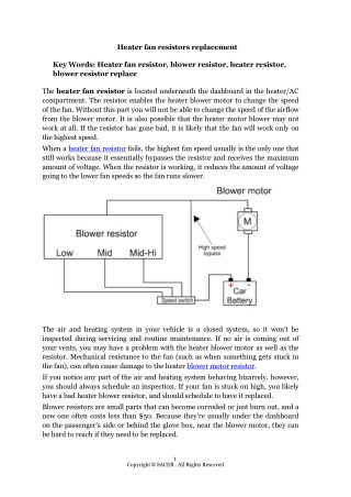 Heater fan resistors replacement