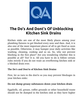 The Do’s And Don’ts Of Unblocking Kitchen Sink Drains