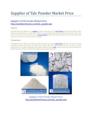 Supplier of Talc Powder Market Price