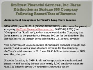 Am trust financial services, inc. earns distinction as fortune 500 company following record year of revenue