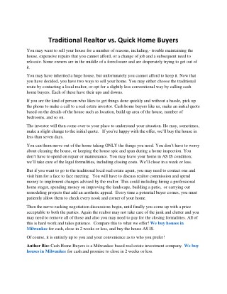 Traditional Realtor vs. Quick Home Buyers