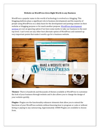Website on WordPress Gives Right Worth to any Business