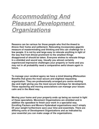 Accommodating And Pleasant Development Organizations