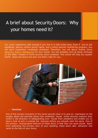 A brief about Security Doors: Why your homes need it?