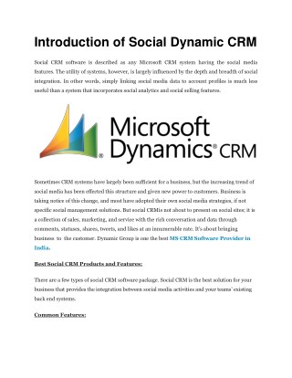 Introduction of Social Dynamic CRM