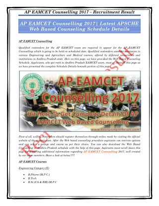 AP EAMCET Counselling 2017| Latest APSCHE Web Based Counseling Schedule Details