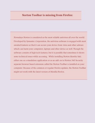 Norton Toolbar is missing from Firefox:
