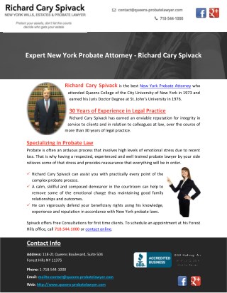 Expert New York Probate Attorney - Richard Cary Spivack