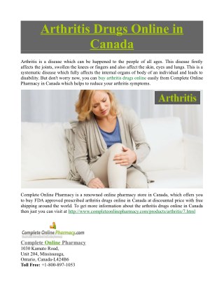 Arthritis Drugs Online in Canada