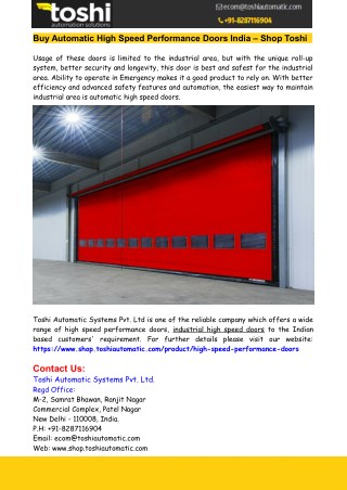 Buy Automatic High Speed Performance Doors India – Shop Toshi