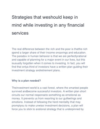 Strategies that weshould keep in mind while investing in any financial services