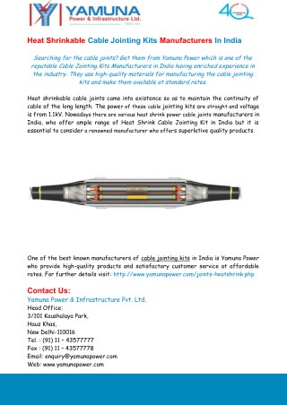 Heat Shrinkable Cable Jointing Kits Manufacturers In India