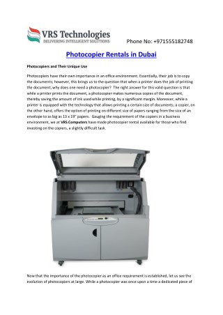 Printer and Photocopier Lease in Dubai from VRS Technologies