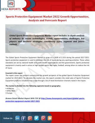 Sports Protective Equipment Market 2021 Growth Opportunities, Analysis and Forecasts Report