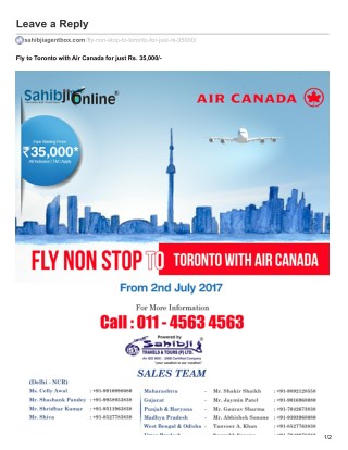 Fly Toronto with Air Canada