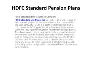 HDFC Standard Pension Plans