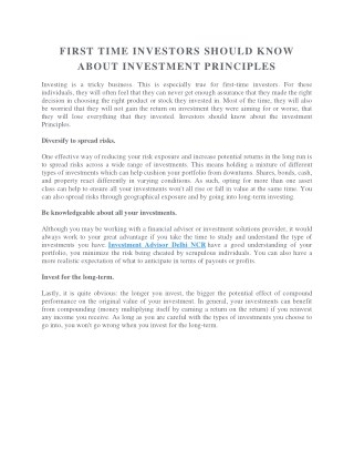 FIRST TIME INVESTORS SHOULD KNOW ABOUT INVESTMENT PRINCIPLES