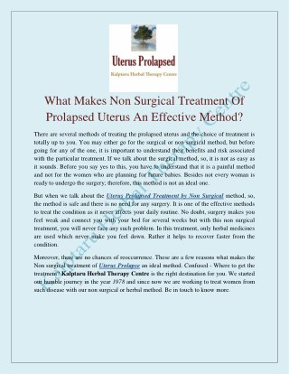 What Makes Non Surgical Treatment Of Prolapsed Uterus An Effective Method