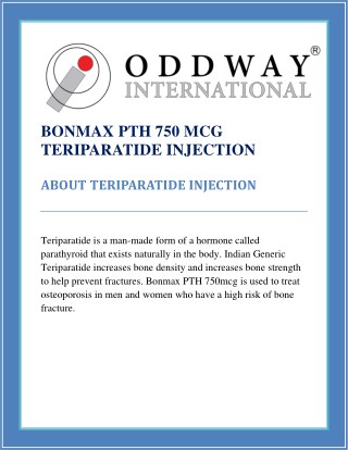 Bonmax PTH Teriparatide 750 Mcg Injection | Osteoporosis Medicines Wholesale Supplier