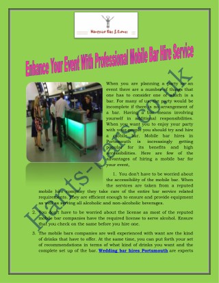 Enhance Your Event With Professional Mobile Bar Hire Service