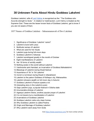 30 Unknown Facts About Hindu Goddess Lakshmi