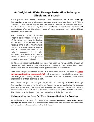 An Insight into Water Damage Restoration Training in Illinois and Wisconsin