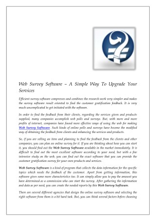 Web Survey Software – A Simple Way To Upgrade Your Services