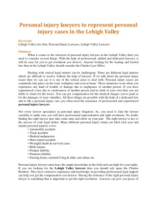 Personal injury lawyers to represent personal injury cases in the Lehigh Valley