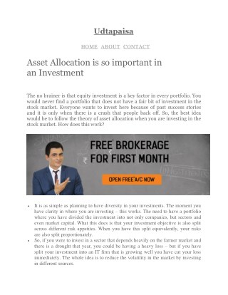 Asset Allocation is so important in an Investment