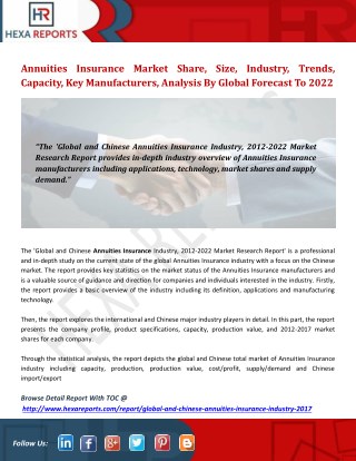 Annuities insurance market share, size, industry,trends, capacity, key manufacturers, analysis by global forecast to 202