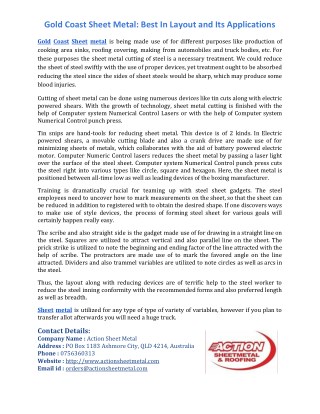 Gold Coast Sheet Metal: Best In Layout and Its Applications