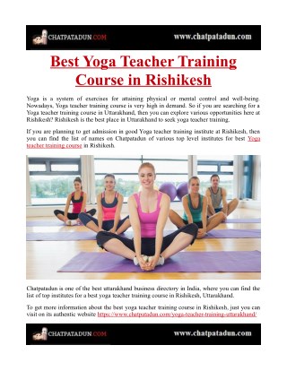 Best Yoga Teacher Training Course in Rishikesh