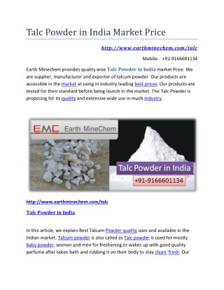 Talc Powder in India Market Price