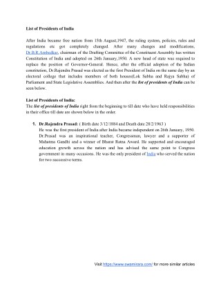 Presidents of India-List of Indian Presidents Since 1947 to Till Date