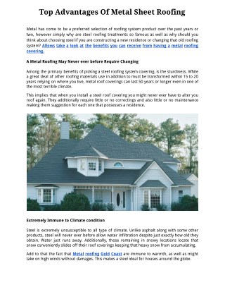 Top Advantages Of Metal Sheet Roofing