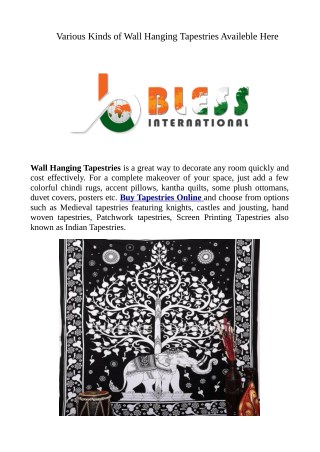 Various Kinds of Wall Hanging Tapestries Availeble Here