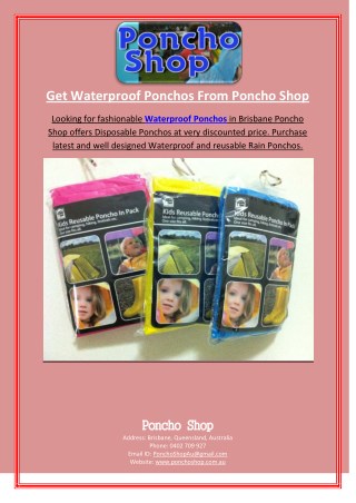 Get Waterproof Ponchos From Poncho Shop