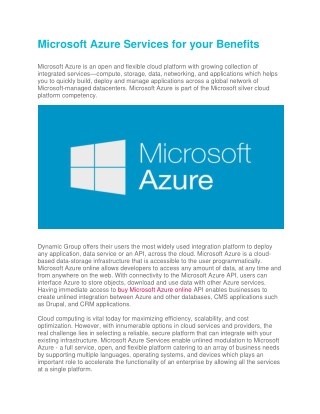 Microsoft azure services for your benefits