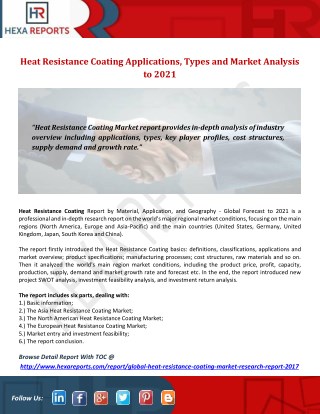 Heat resistance coating applications, types and market analysis to 2021