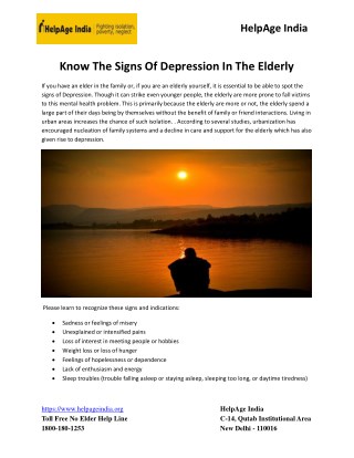 Know the Signs of Depression in the Elderly