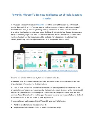 Power BI, Microsoft’s Business Intelligence set of tools, is getting smarter