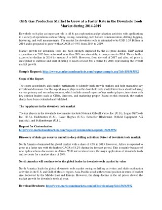 Oil& Gas Production Market to Grow at a Faster Rate in the Downhole Tools Market during 2014-2019