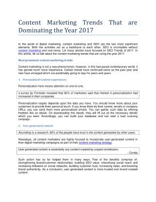 Most prominent content marketing trends for the year 2017