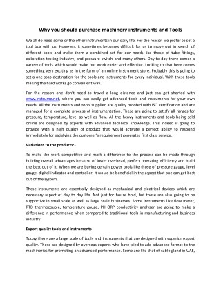 Why you should purchase machinery instruments and tools
