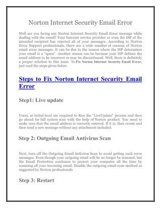 Norton Support 1800-431-268 to Fix Norton Internet Security Email Error